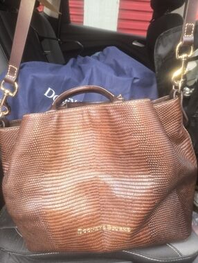 Dooney & Bourke Brown Woven Leather Crossbody Handbag Purse with Red Interior